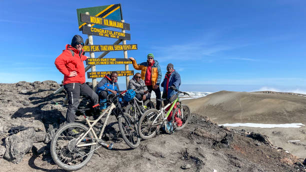 Climbers at the Kilimanjaro summit on Uhuru Peak