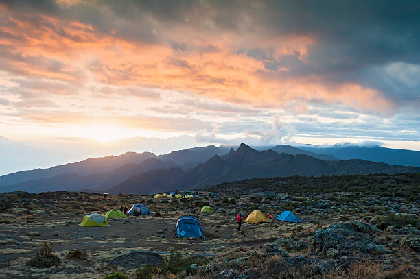 Sunset at the Shira Camp on Machame route on the ascent of Mount Kilimanjaro